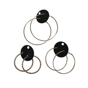 Rose Gold and Gold Toned Assorted Sizes Bundle of 3 Hoop Style Fashion Earrings